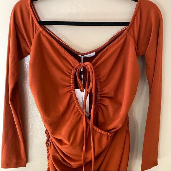 Lovers And Friends Lira Mini Dress Ginger Brown off shoulder stretch Revolve XS - Picture 9 of 9